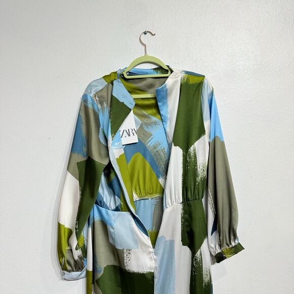 Zara Blue Multicolor Abstract Print Midi Dress Sz L NWT - Picture 9 of 14